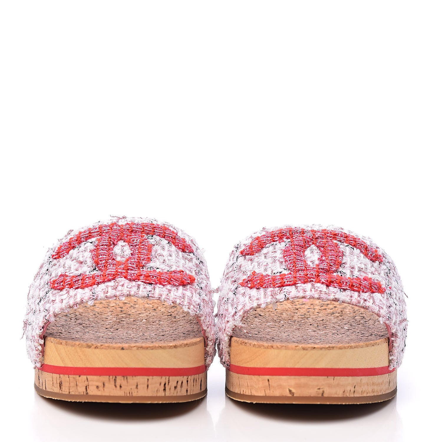Chanel Tweed Lambskin Logo Mules 39 Pink Red 2 of 10