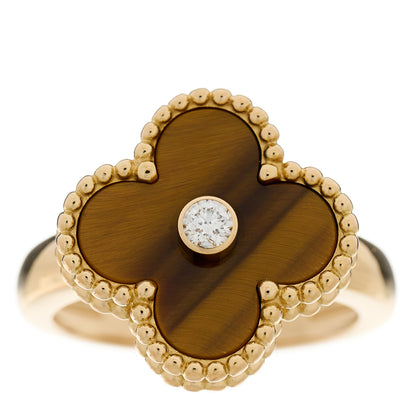 Van Cleef & Arpels 18K Yellow Gold Diamond Tigers Eye Vintage Alhambra Ring 48 4.5 1 of 6