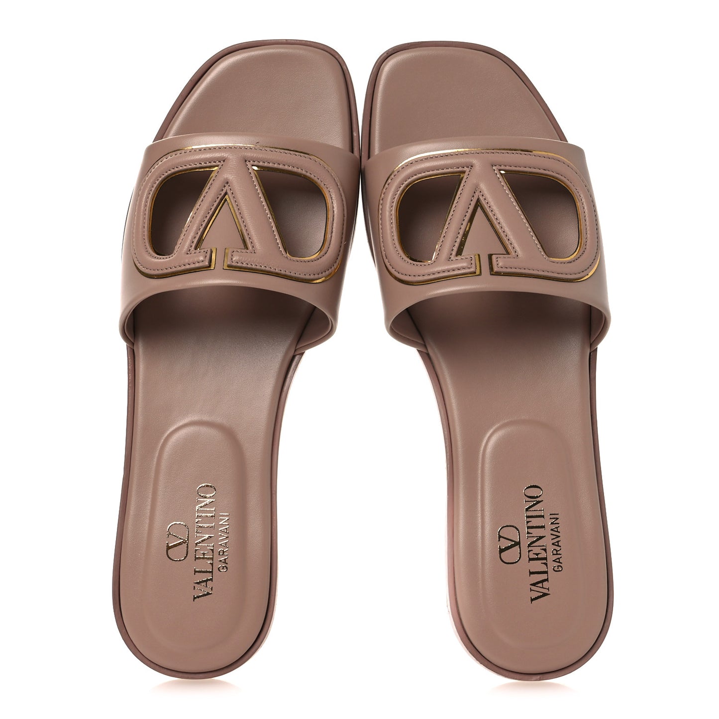 Calfskin Vlogo Cut Out Flat Slide Sandals 36.5 Rose