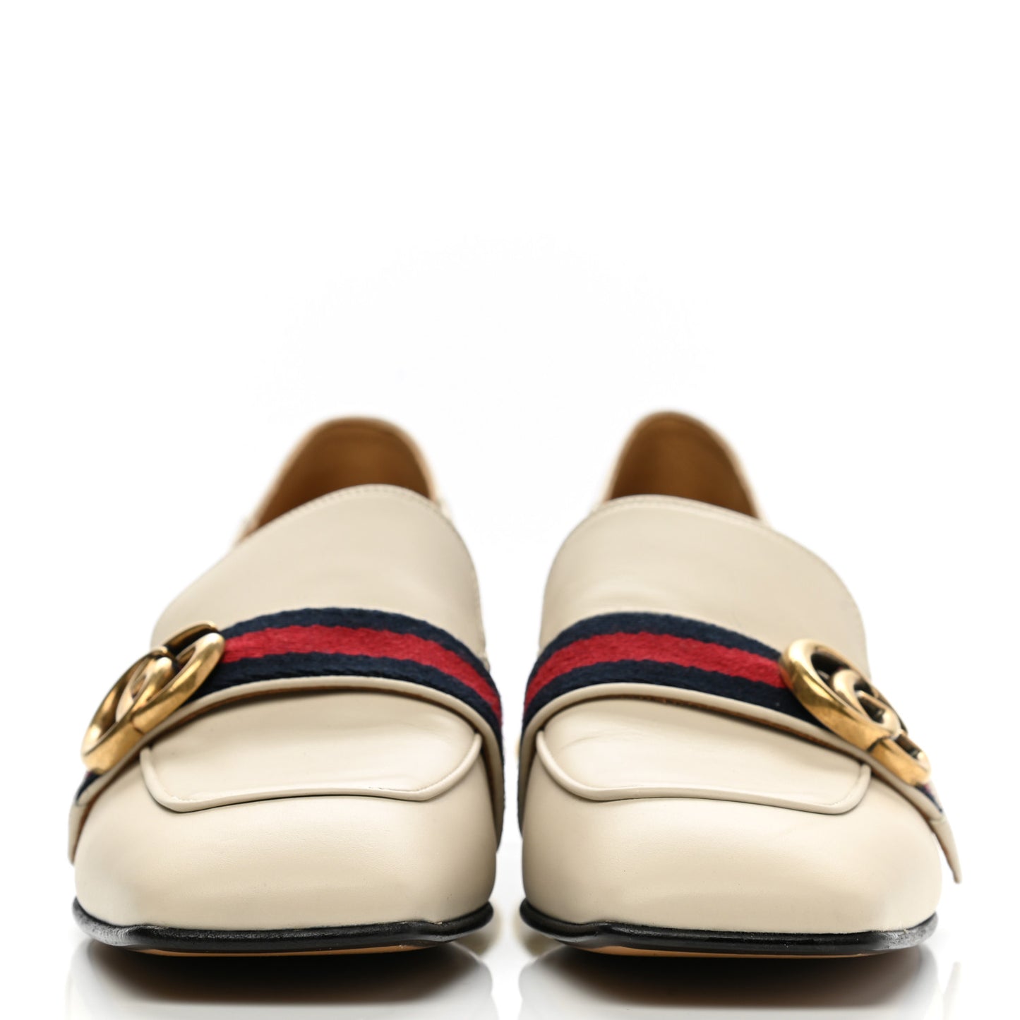 Betis Glamour Calfskin Web Pearl Embellished Peyton 35mm Loafer Pumps 38 Mystic White