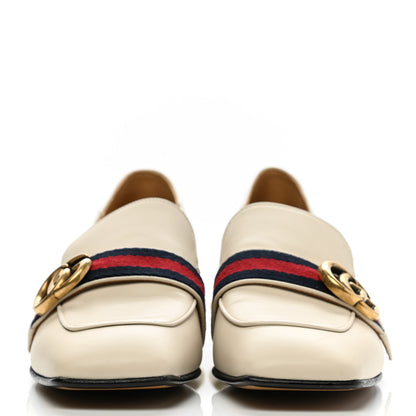 Gucci Betis Glamour Calfskin Web Pearl Embellished Peyton 35mm Loafer Pumps 38 Mystic White 2 of 12