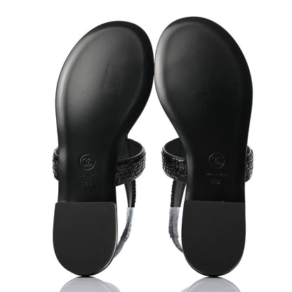 Chanel Lambskin Sequin Pearl CC Thong Sandals 38 Black 5 of 8