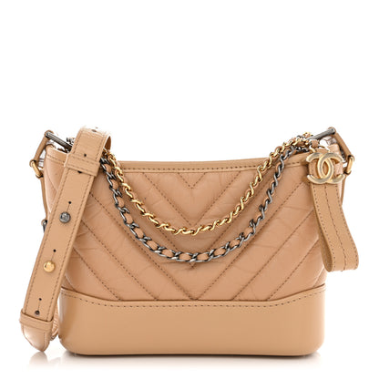 Chanel Aged Calfskin Chevron Quilted Small Gabrielle Hobo Beige 1 of 10