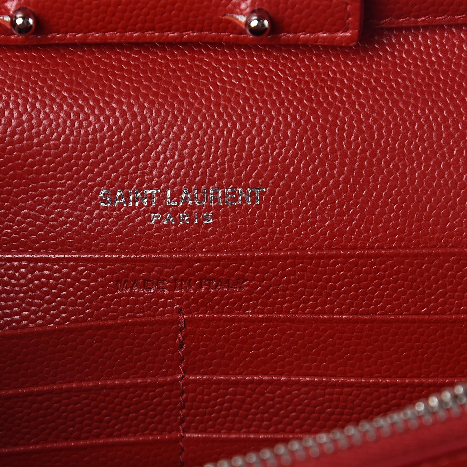 Saint Laurent Grain De Poudre Matelasse Chevron Monogram Chain Wallet New Red 6 of 9
