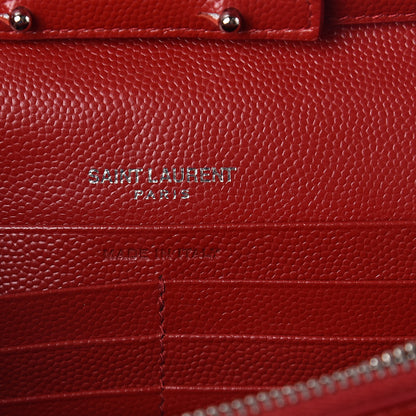 Saint Laurent Grain De Poudre Matelasse Chevron Monogram Chain Wallet New Red 6 of 9