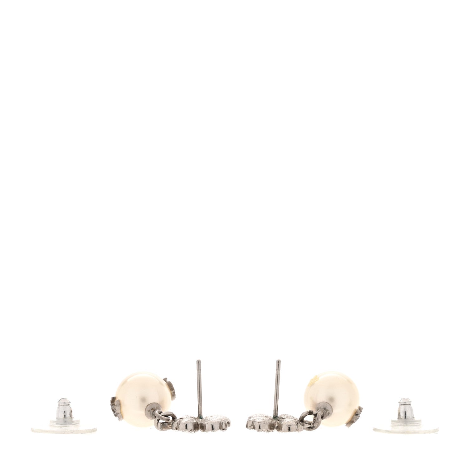 Chanel Crystal Pearl CC Clover Drop Earrings Silver 3 of 4