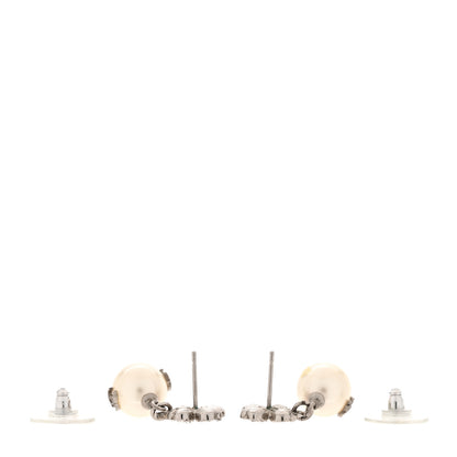 Chanel Crystal Pearl CC Clover Drop Earrings Silver 3 of 4
