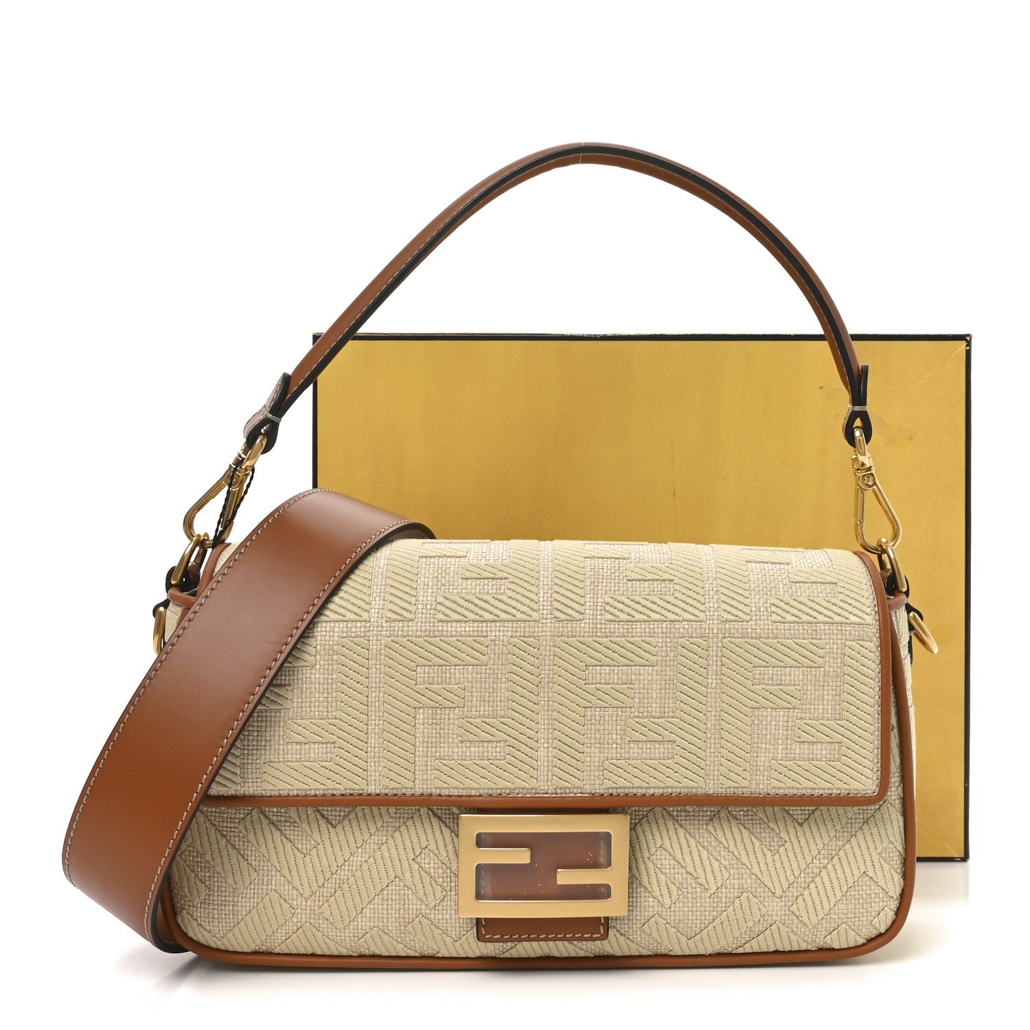 Fendi Raffia Vitello King Lucido FF Embroidered Baguette Alchemy