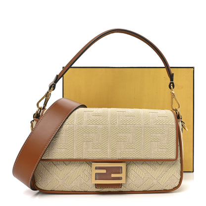 Fendi Raffia Vitello King Lucido FF Embroidered Baguette Alchemy Brandy 11 of 11