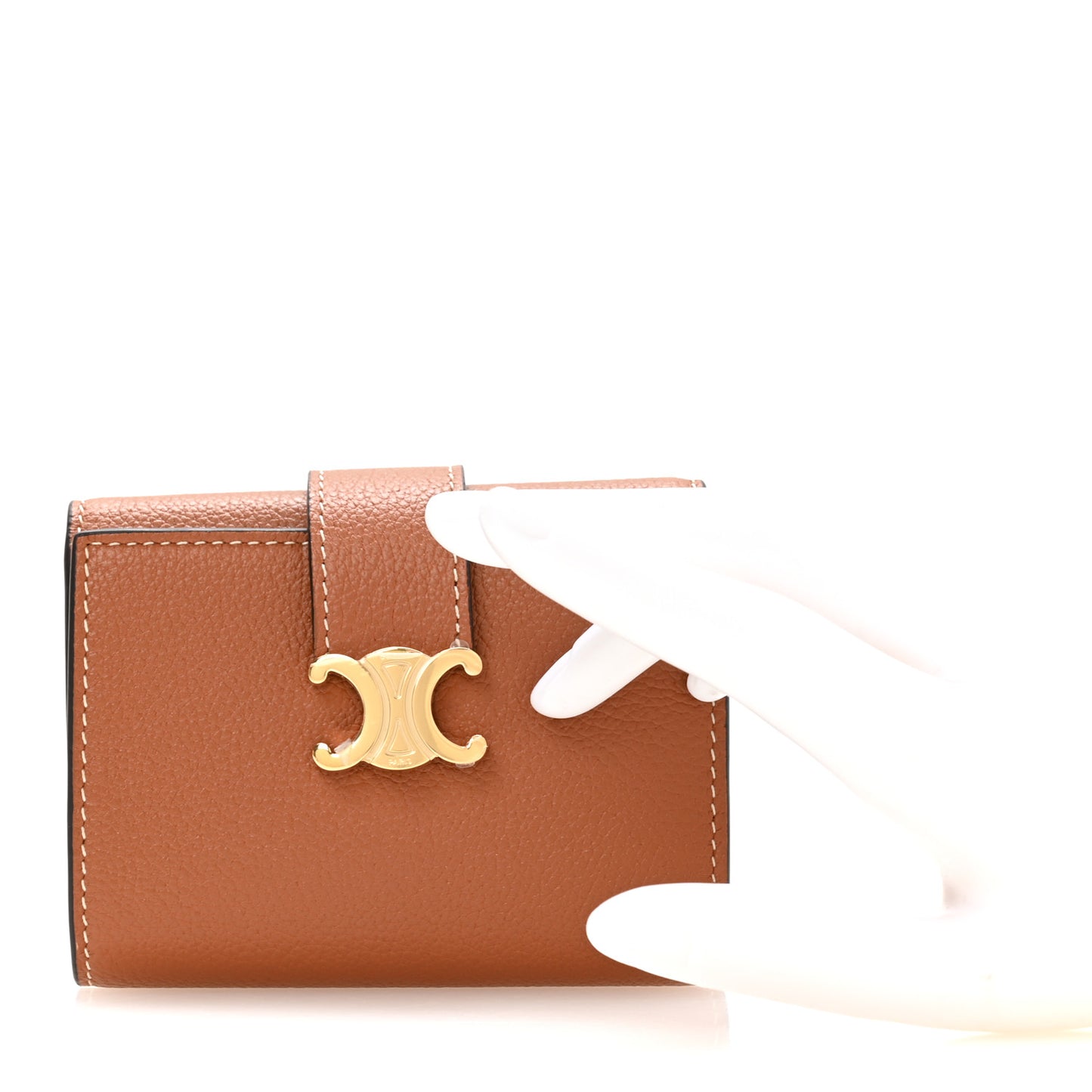 Grained Calfskin Triomphe Fine Strap Wallet Tan
