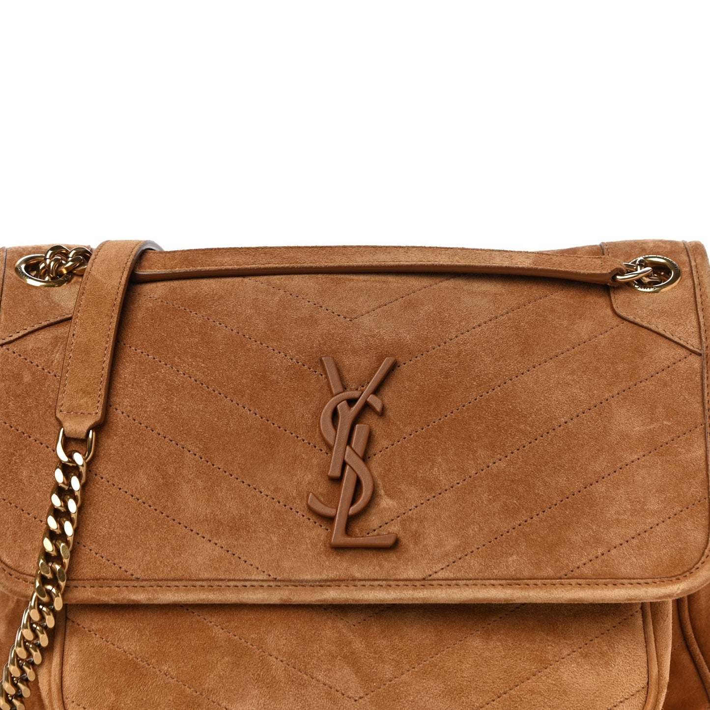 Suede Monogram Medium Niki Chain Satchel Cinnamon