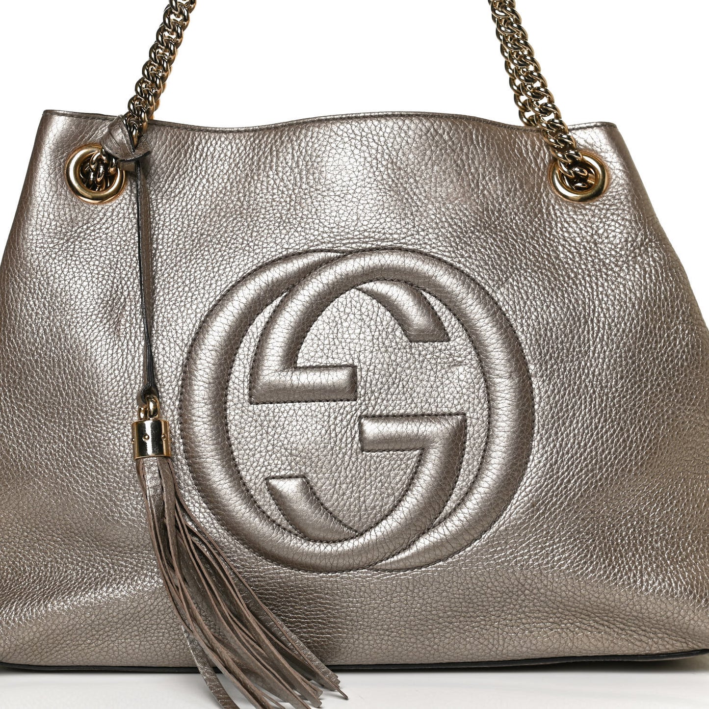 Metallic Pebbled Calfskin Medium Soho Chain Shoulder Bag Golden Beige