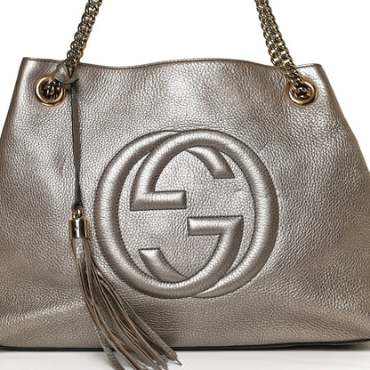 Gucci Metallic Pebbled Calfskin Medium Soho Chain Shoulder Bag Golden Beige 9 of 13