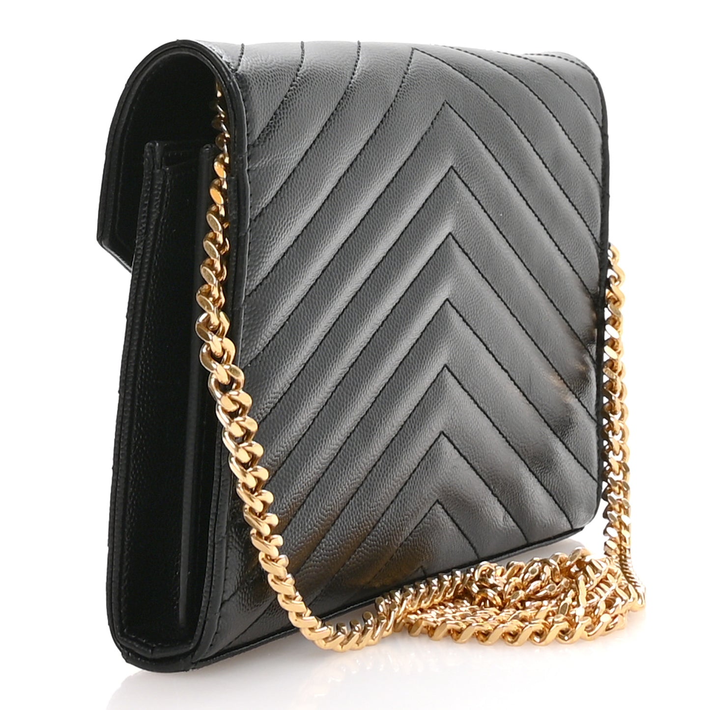 Grain De Poudre Matelasse Chevron Monogram Chain Wallet Black