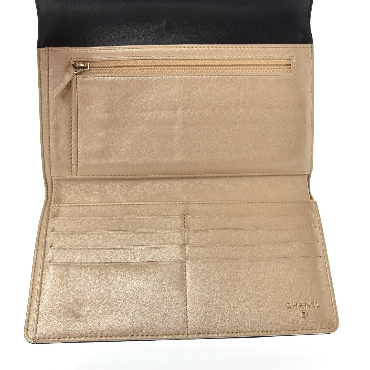 Lambskin Camellia Embossed Large Flap Wallet Black