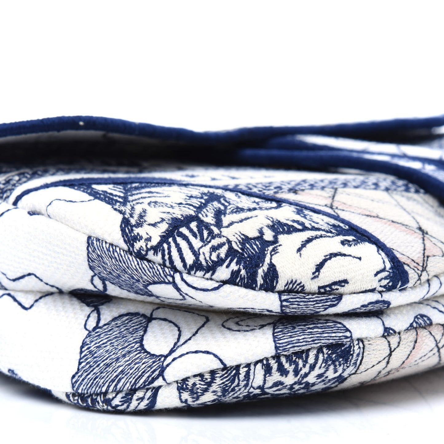 Canvas Embroidered Around the World Saddle Bag Blue