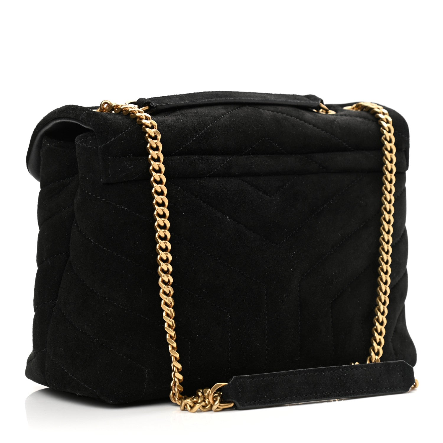 Saint Laurent Suede Calfskin Y Quilted Monogram Small Loulou Chain Satchel Black 3 of 11
