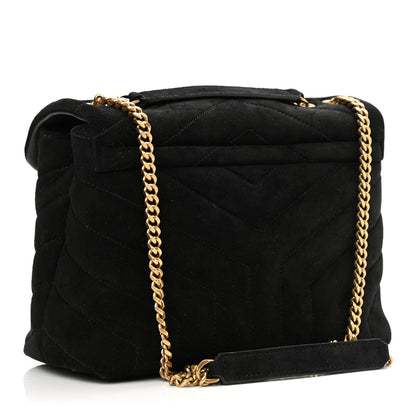 Saint Laurent Suede Calfskin Y Quilted Monogram Small Loulou Chain Satchel Black 3 of 11