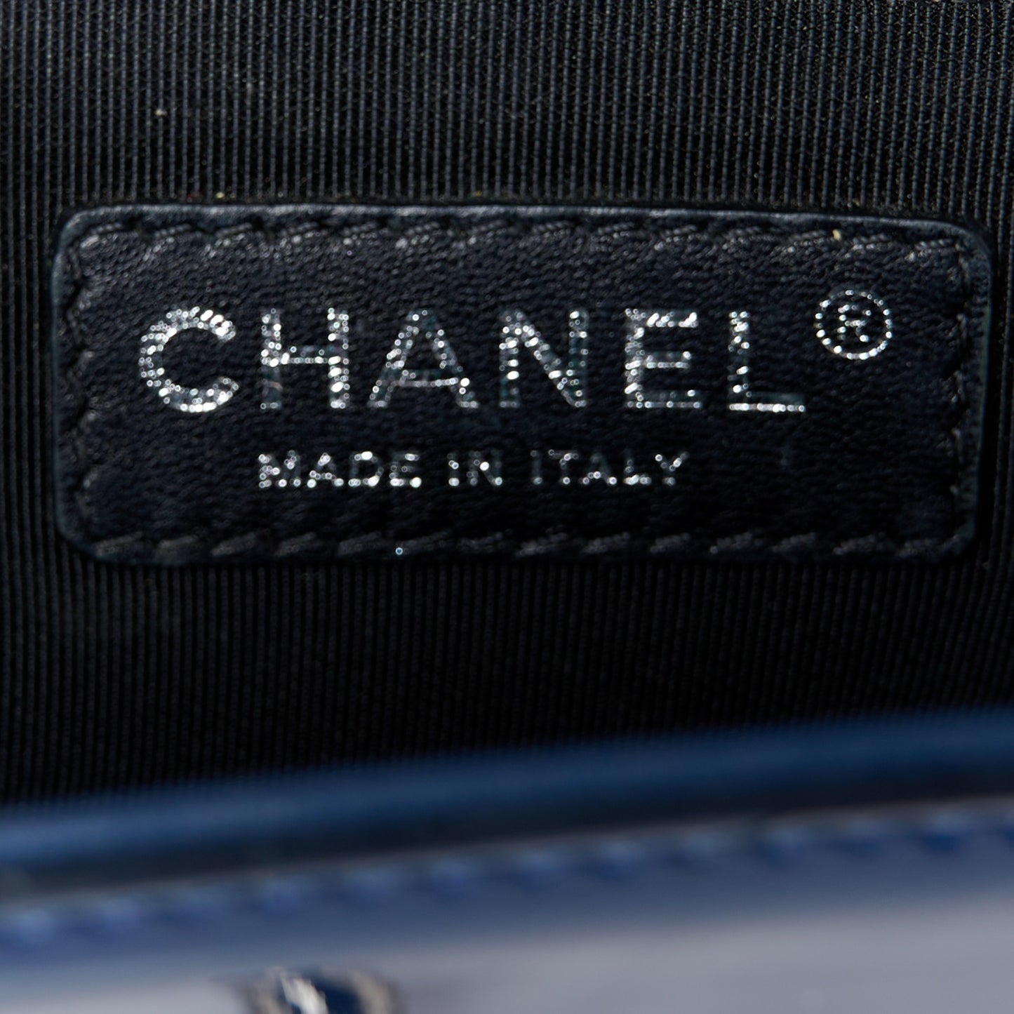 Patent Calfskin Quilted Medium Plexiglass Boy Flap Navy