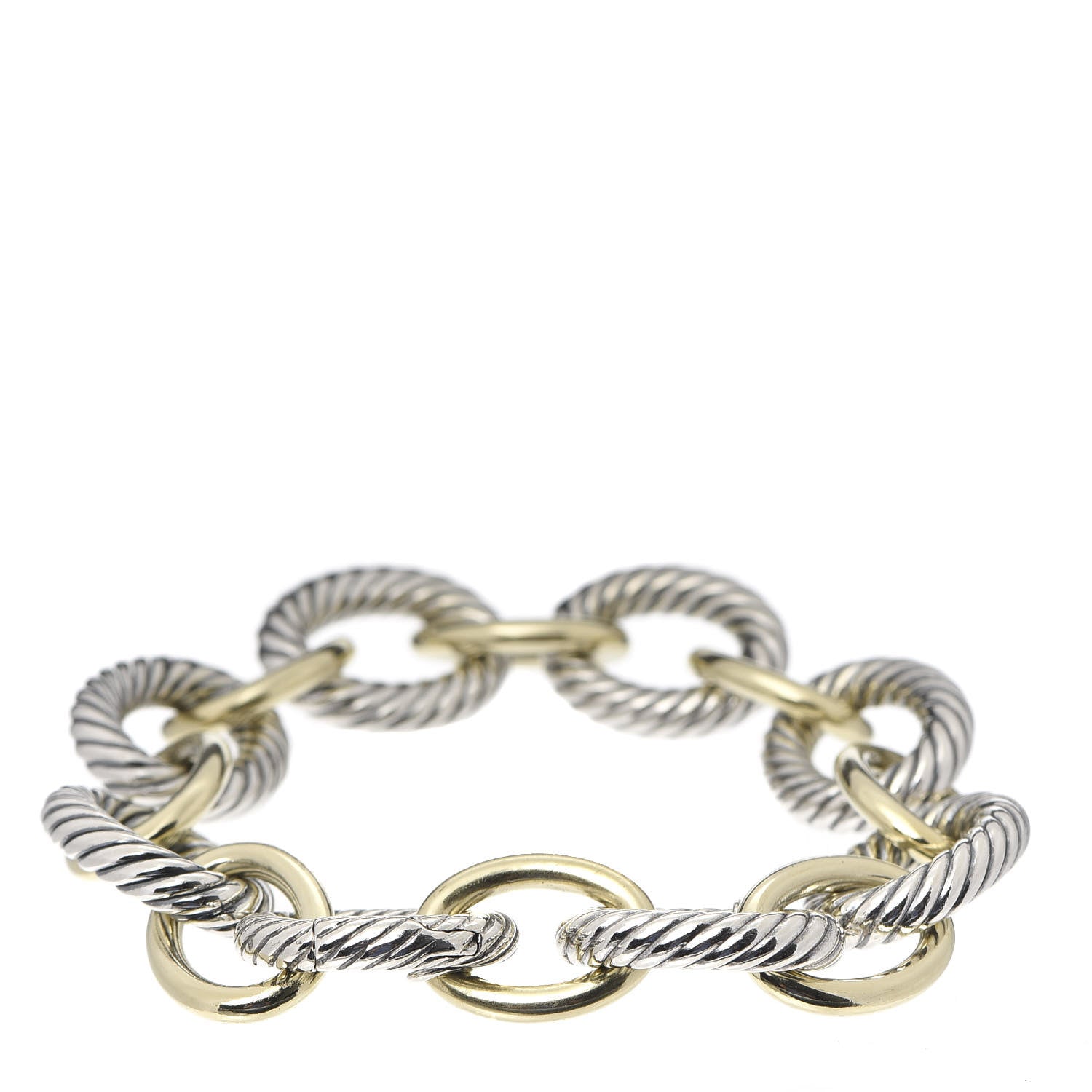 David Yurman Sterling Silver 18K Yellow Gold 17mm Extra Large Oval Link Bracelet 3 of 4