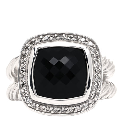 David Yurman Sterling Silver Diamond Black Onyx 11mm Albion Ring 54 7 1 of 4