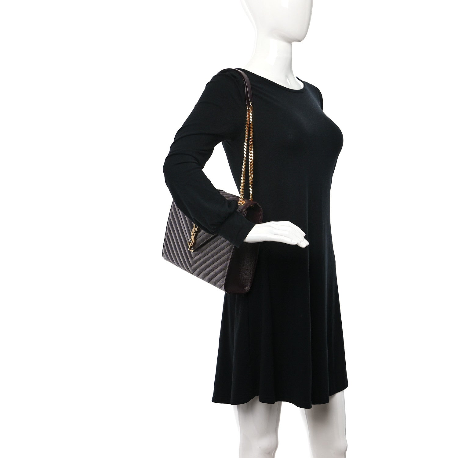 Saint Laurent Grain De Poudre Matelasse Chevron Large Monogram Satchel Rouge Legion 2 of 11