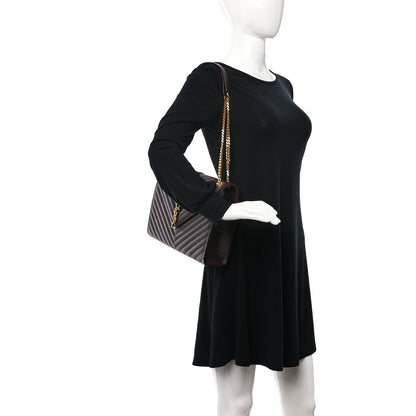 Saint Laurent Grain De Poudre Matelasse Chevron Large Monogram Satchel Rouge Legion 2 of 11