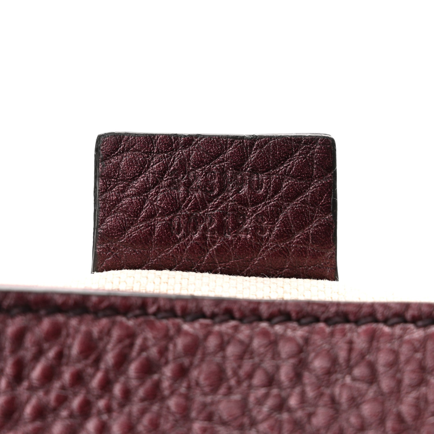 Gucci Metallic Pebbled Calfskin Small Soho Flap Crossbody Burgundy 7 of 10