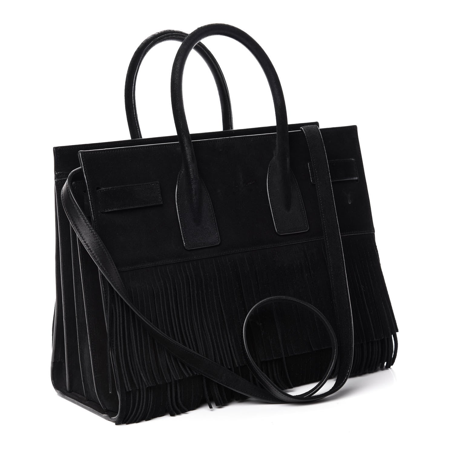 Saint Laurent Suede Fringe Small Sac De Jour Black 3 of 17