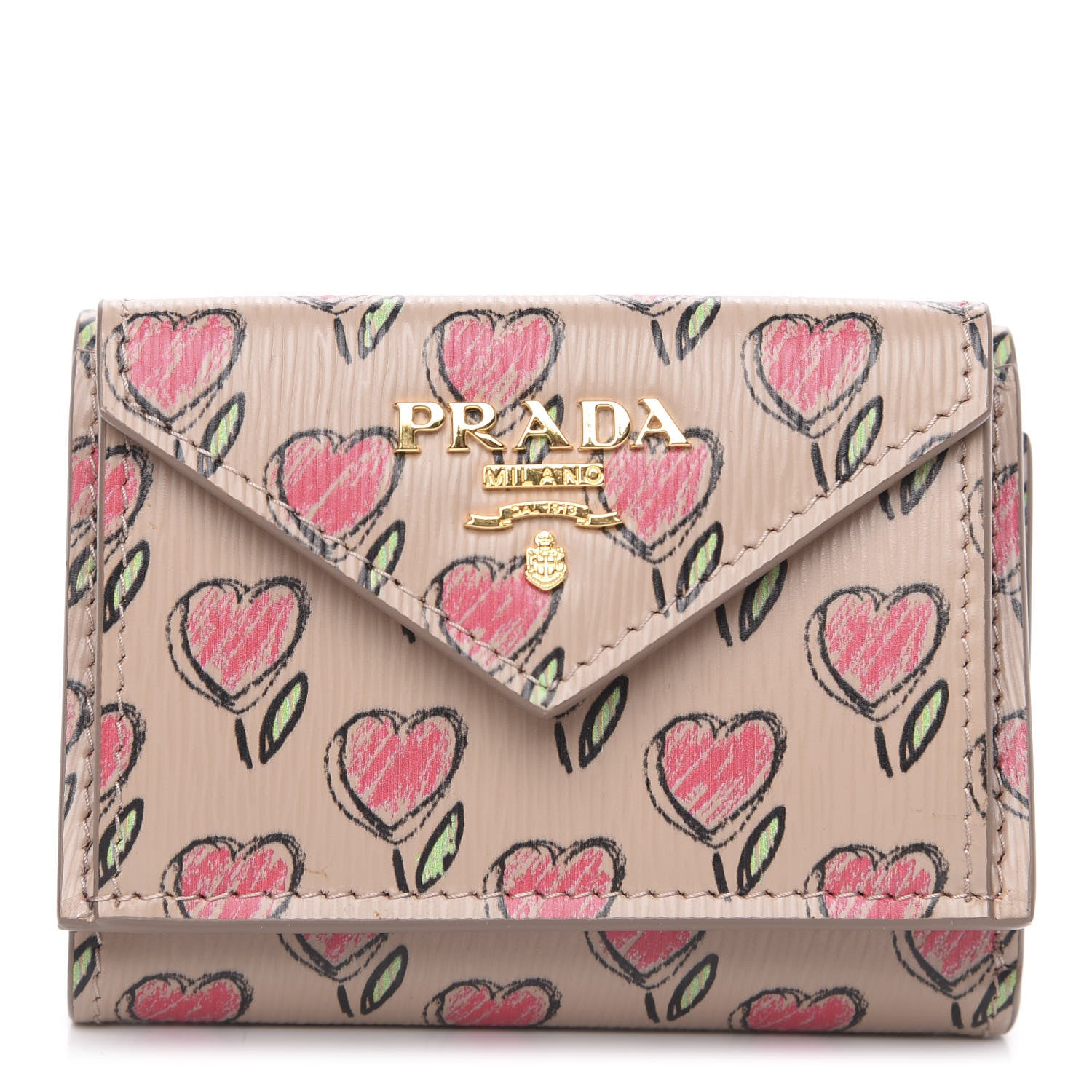 Prada Vitello Move Love Print Envelope Tri-Fold Wallet Cipria 1 of 6