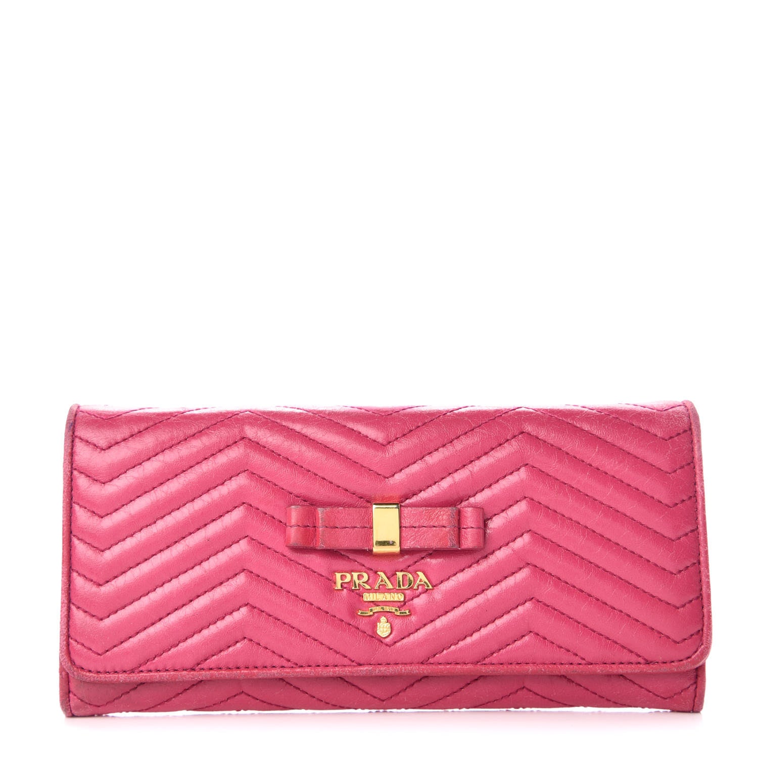 Prada Vitello Antic Soft Metal Chevron Wallet Pink 1 of 16