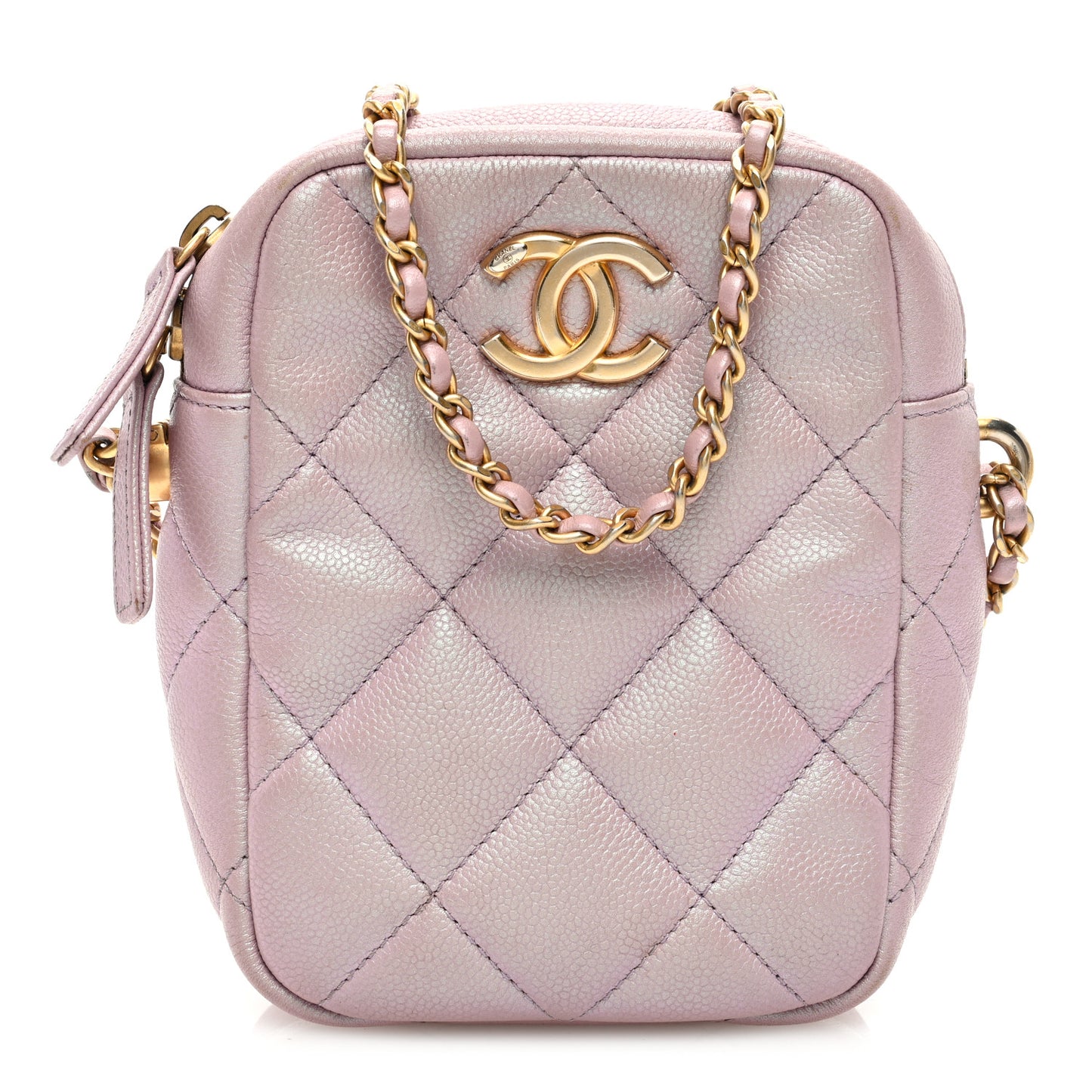 Iridescent Caviar Quilted Vertical My Perfect Camera Case Pink