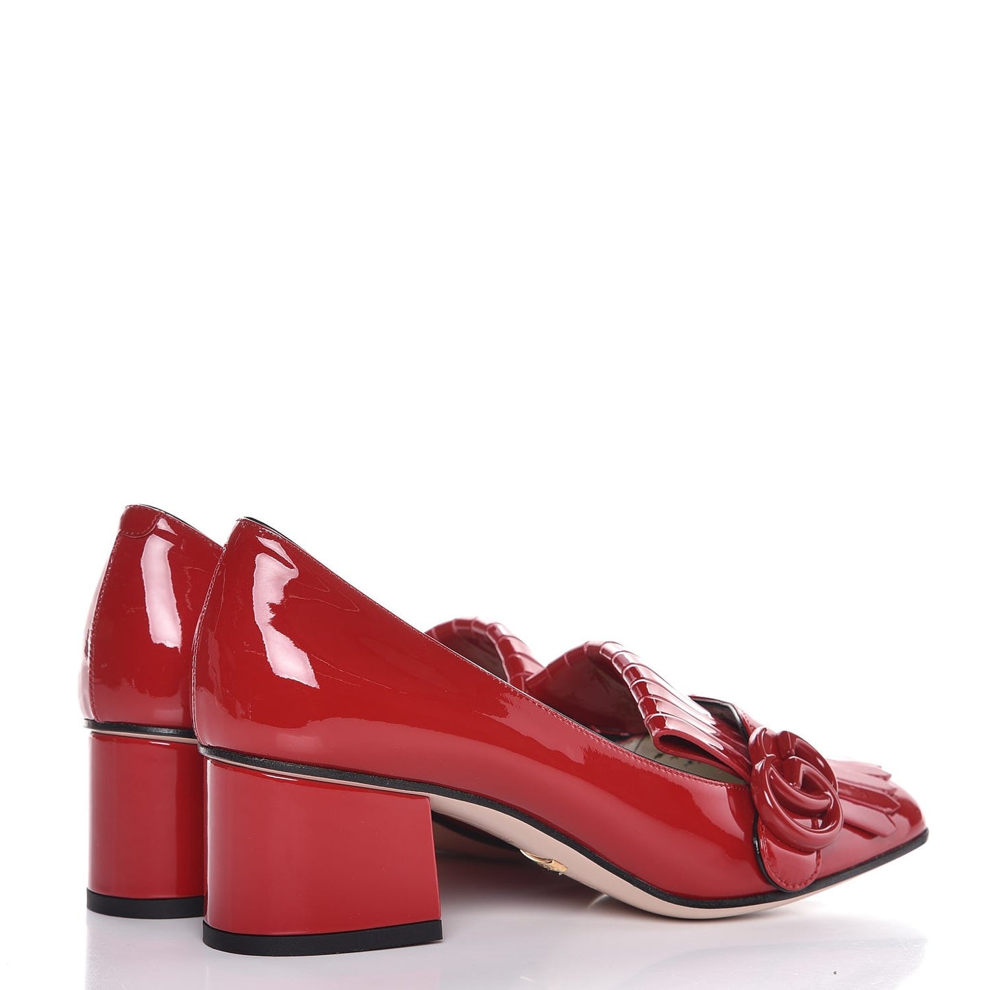 Vernice GG Marmont Fringe 50mm Loafer Pumps 36.5 Hibiscus Red