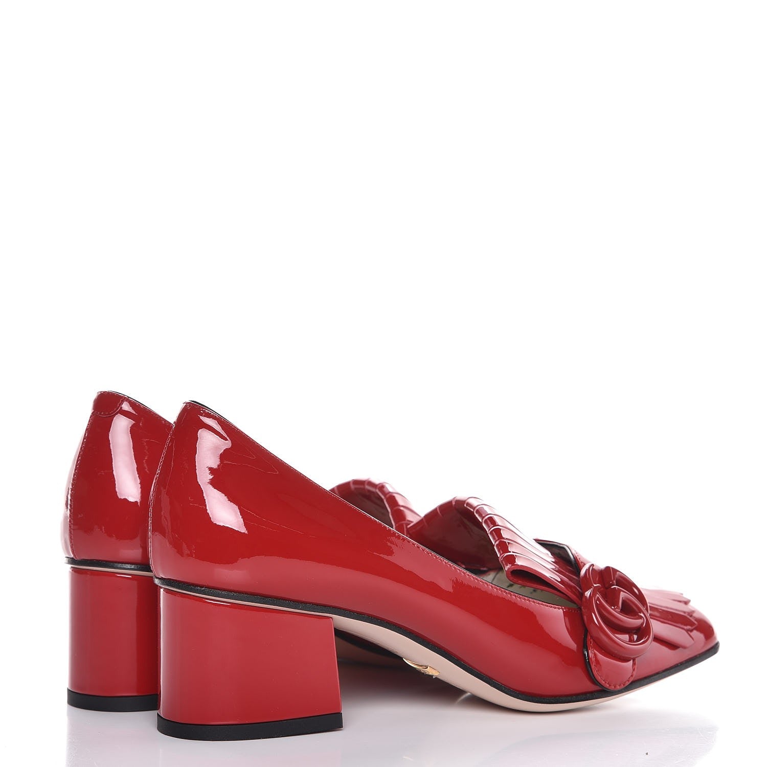 Gucci Vernice GG Marmont Fringe 50mm Loafer Pumps 36.5 Hibiscus Red 4 of 8
