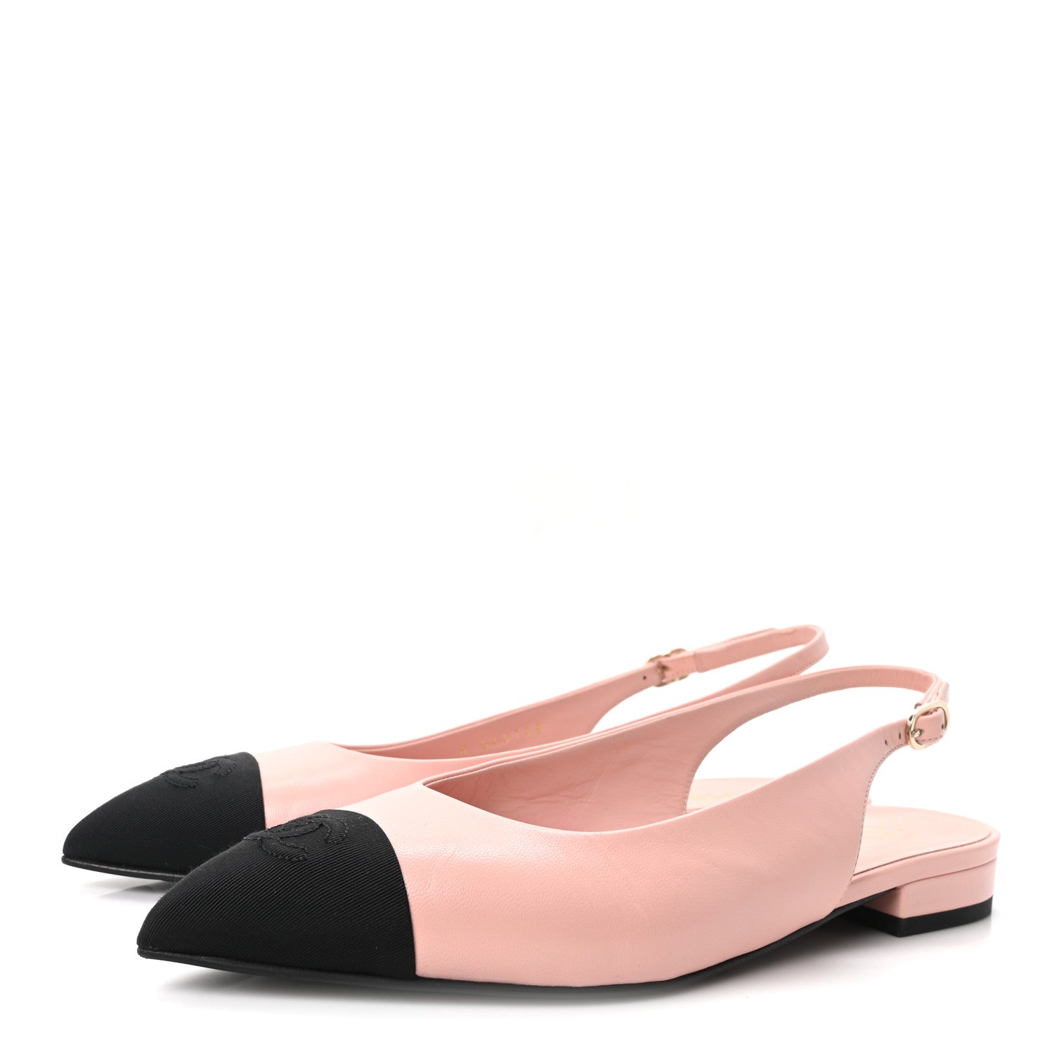 Chanel Goatskin Grosgrain Pointed Toe CC Slingback Flats 38 Pink Black 4 of 10