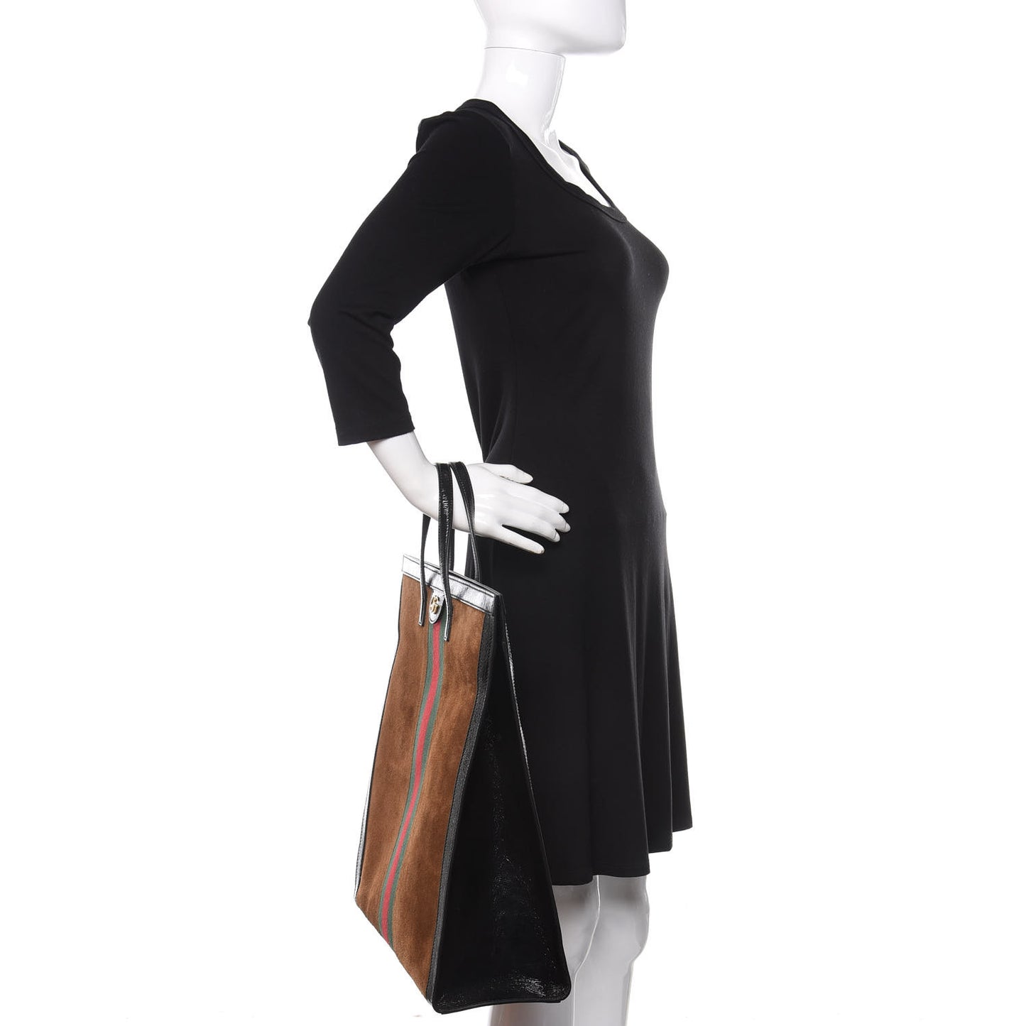 Suede Patent Web Ophidia Vertical Tote Nocciola Black