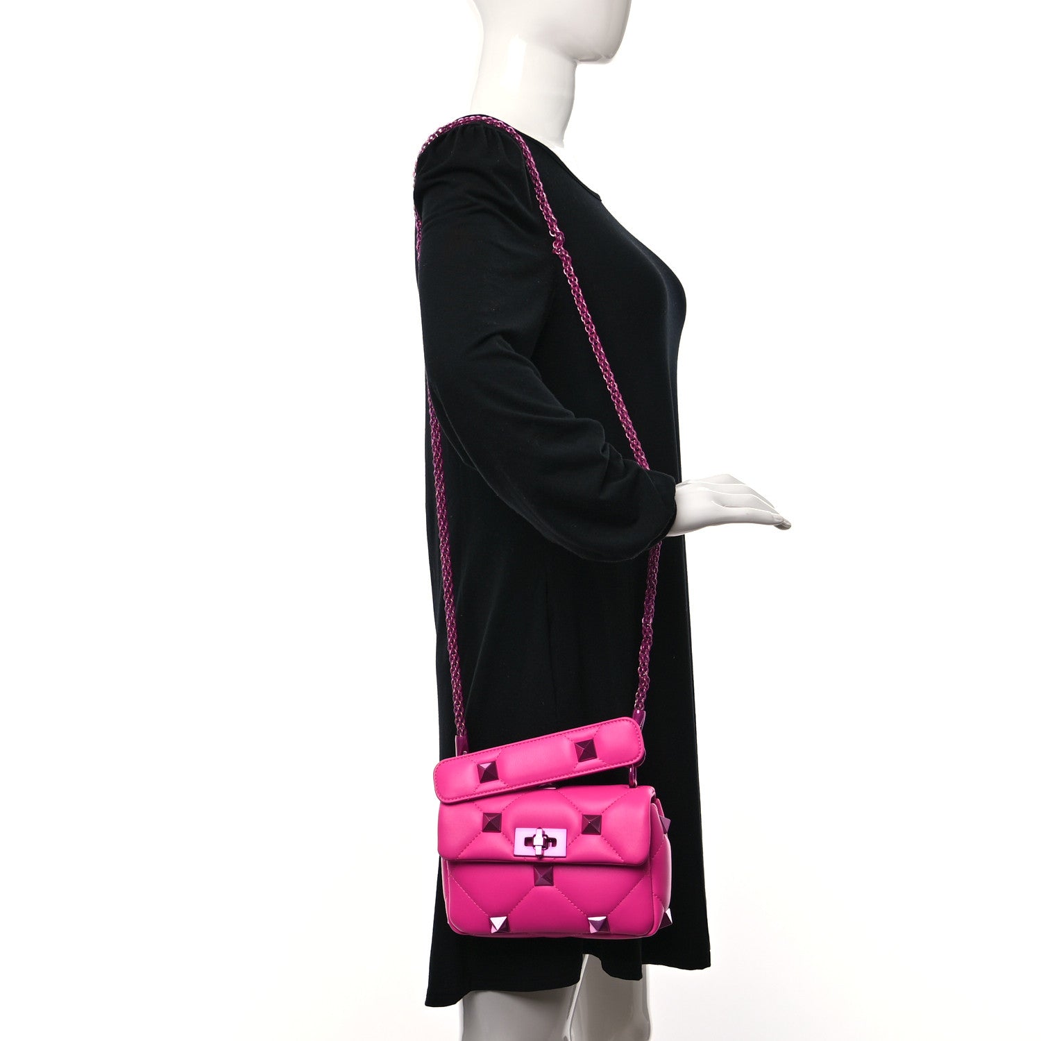 Valentino Garavani Nappa Lacquer Monochrome Small Roman Stud Shoulder Bag Pink PP 2 of 9
