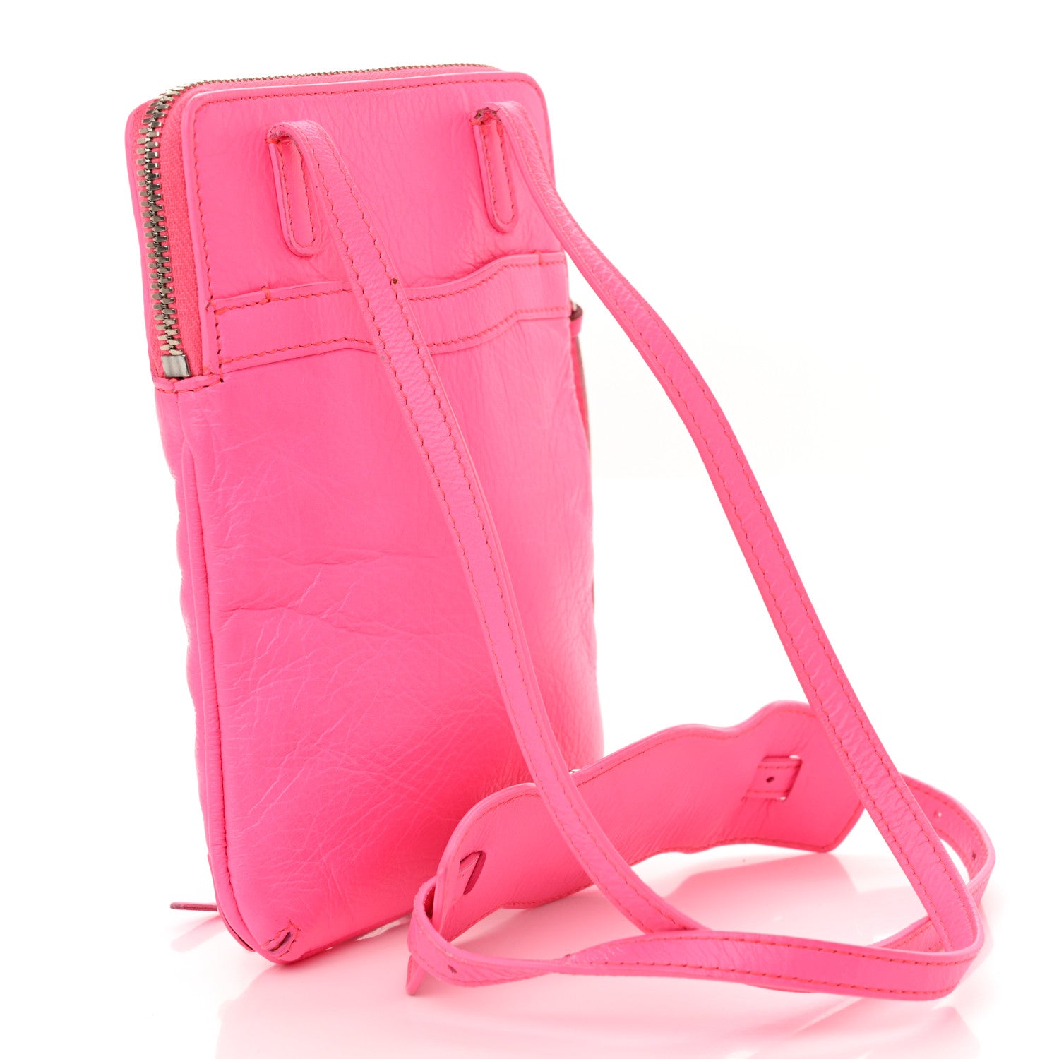 Balenciaga Agneau Silver Hardware Phone Holder Bag Rose Fluo 3 of 12