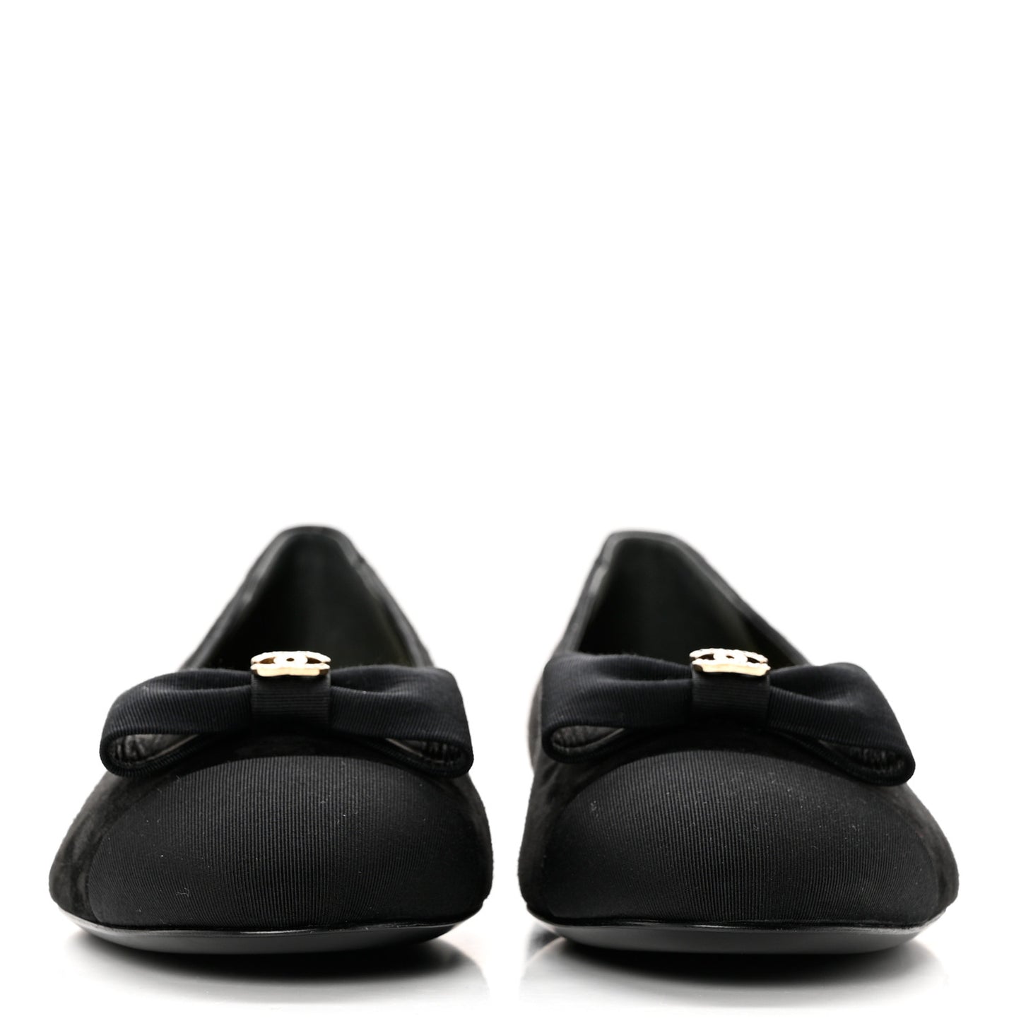 Suede Grosgrain CC Bow Ballerina Cap Toe Flats 37.5 Black