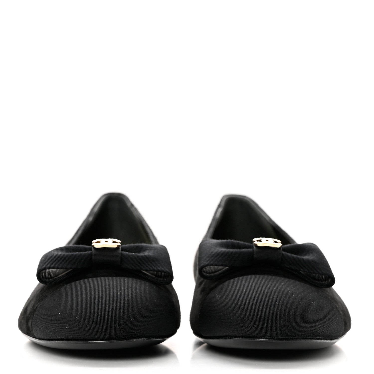 Chanel Suede Grosgrain CC Bow Ballerina Cap Toe Flats 37.5 Black 2 of 9