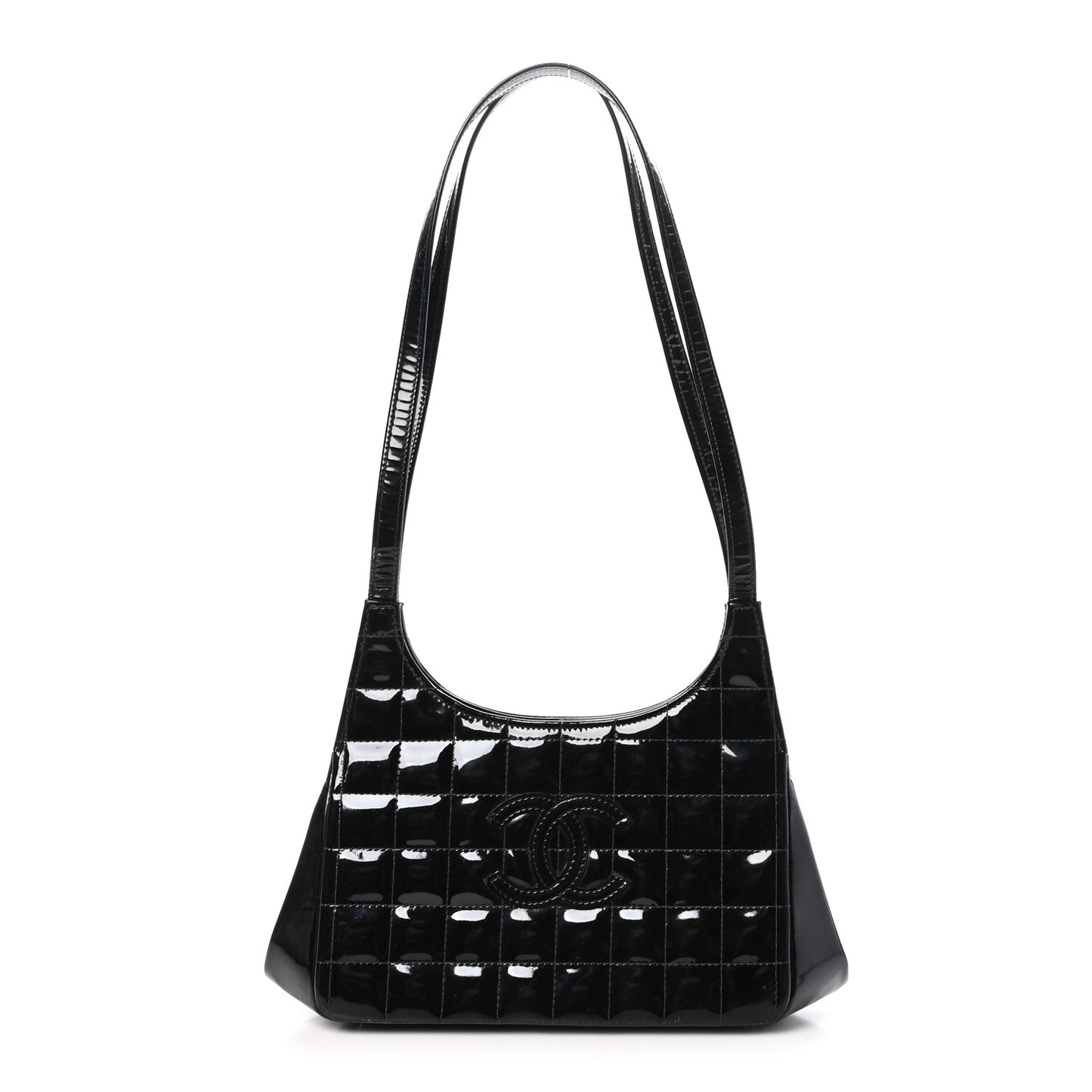 Patent Chocolate Bar Quilted CC Shoulder Bag Black