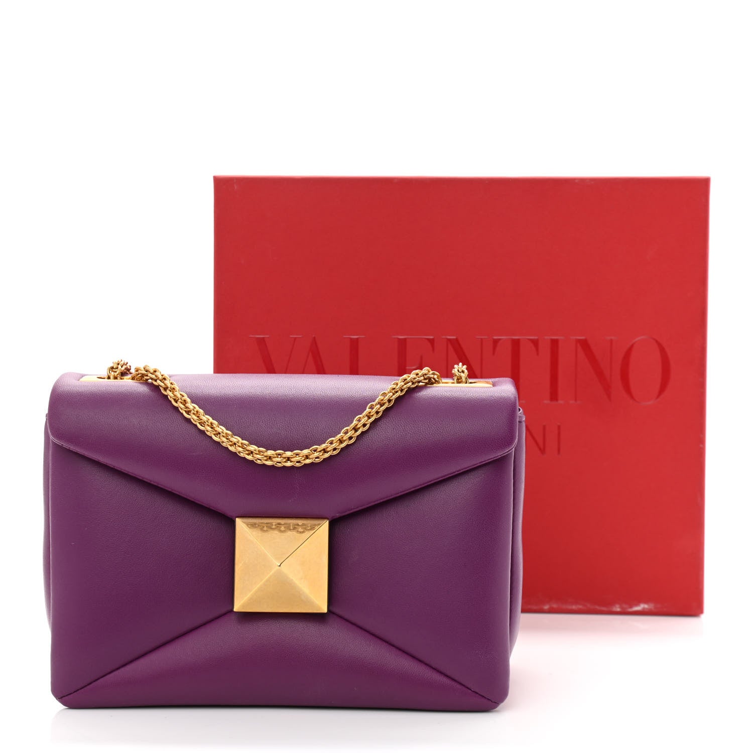 Valentino Garavani Nappa One Stud Chain Clutch Prune 13 of 13