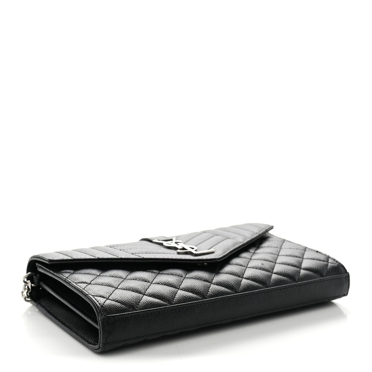 Saint Laurent Grain De Poudre Mixed Matelasse Triquilt Monogram Chain Wallet Black 4 of 10