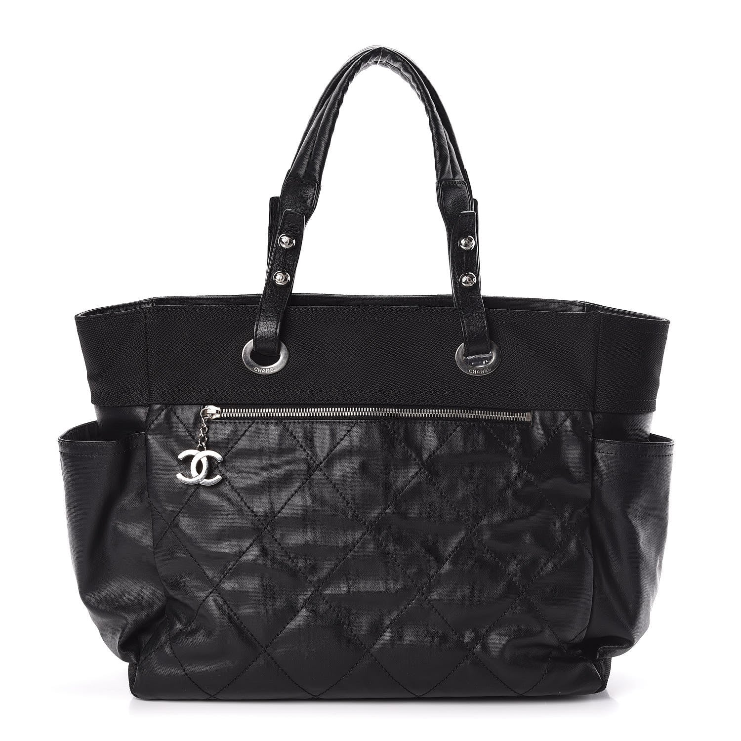 Chanel Coated Canvas Quilted Large Paris Biarritz Tote Black 1 of 10