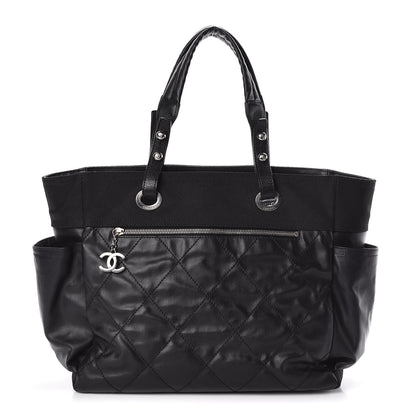 Chanel Coated Canvas Quilted Large Paris Biarritz Tote Black 1 of 10