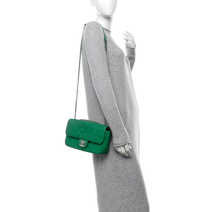 Chanel Rubber Quilted Lambskin Medium Coco Rain Flap Green 3 of 14