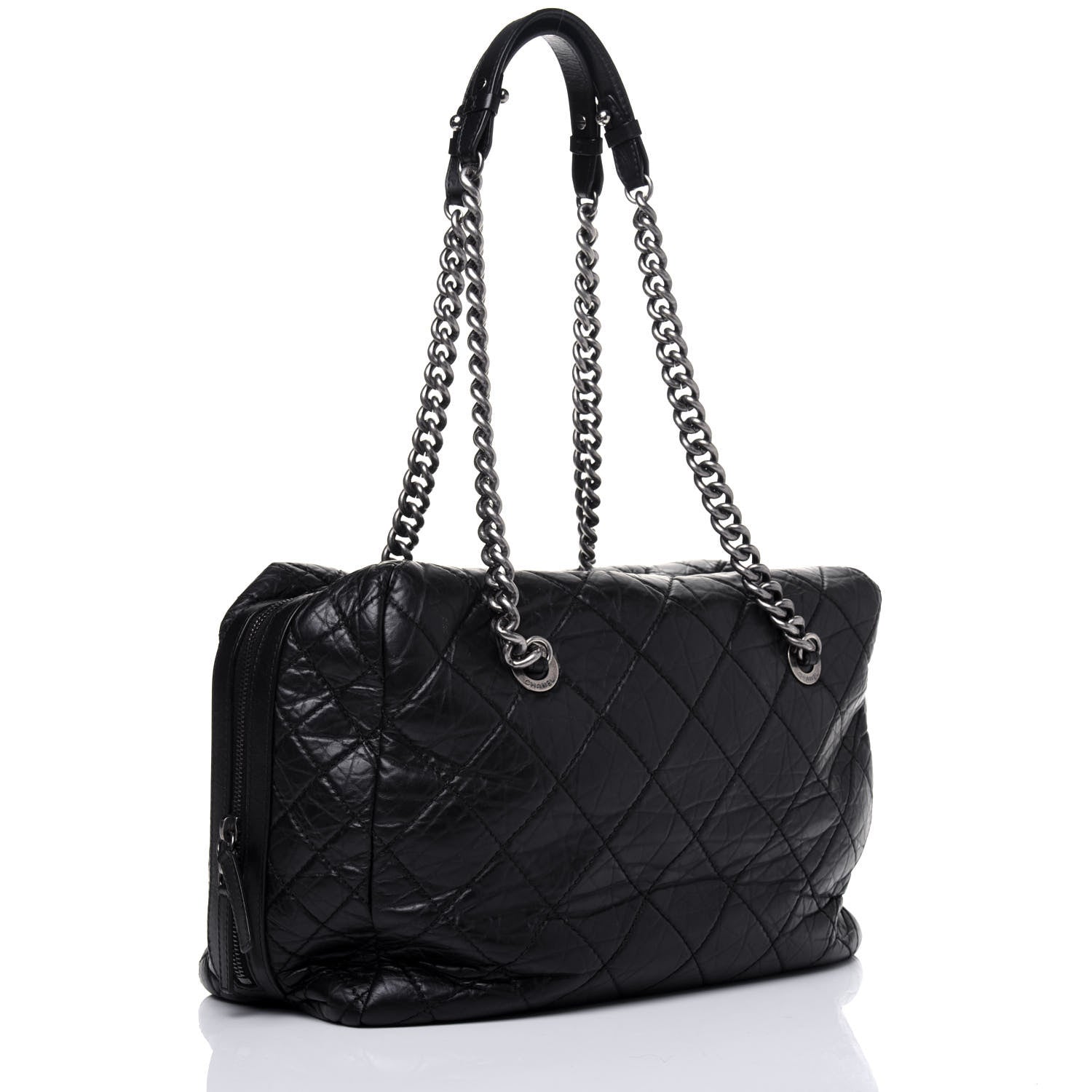 Chanel Aged Calfskin Quilted Large Secret Tag Bowling Bag Black 4 of 27