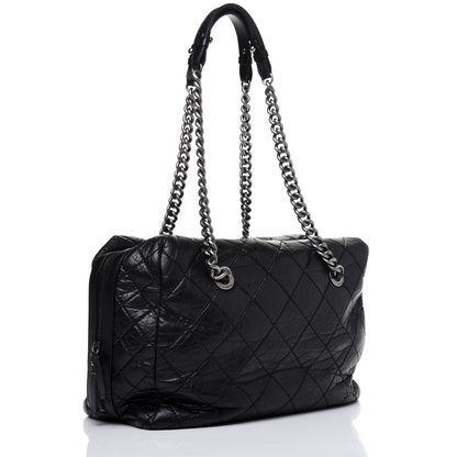 Chanel Aged Calfskin Quilted Large Secret Tag Bowling Bag Black 4 of 27