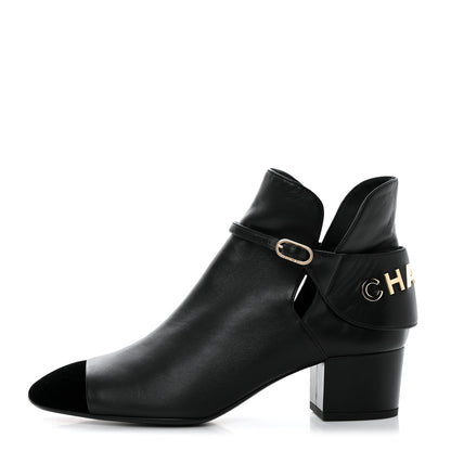 Chanel Lambskin Velvet Cap Toe Short Ankle Boots 39 Black 1 of 9