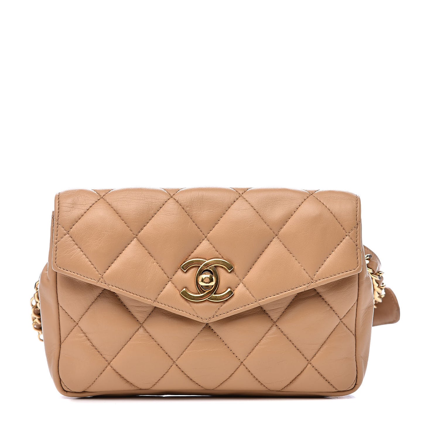 Lambskin Quilted Flap Waist Belt Bag 70 28 Beige